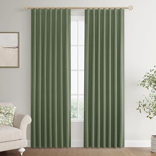 Miniatura 30 de Joywell Cortinas de lino 100% opacas de 45 pulgadas de largo, bolsillo para barra/pestaña trasera, cinturón de gancho/anillos de clip, cortinas de
