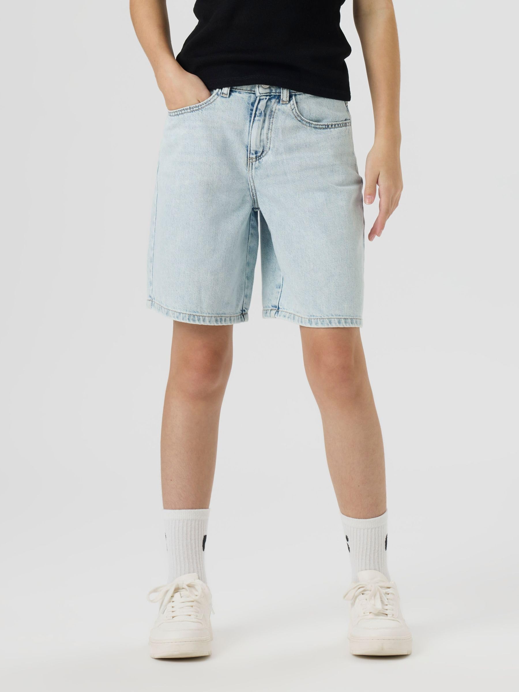 Kurze Hose Mädchen Jeans – Regular Fit Denim Shorts mit verstellbarem Bund, 5-Pocket-Style & Hakenverschluss