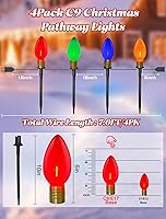 Vista 2 de Luces LED C9 para camino de 7 pies, luces de camino de Navidad, luz multicolor para pasarela al aire libre con 4 estacas de marcador conectables