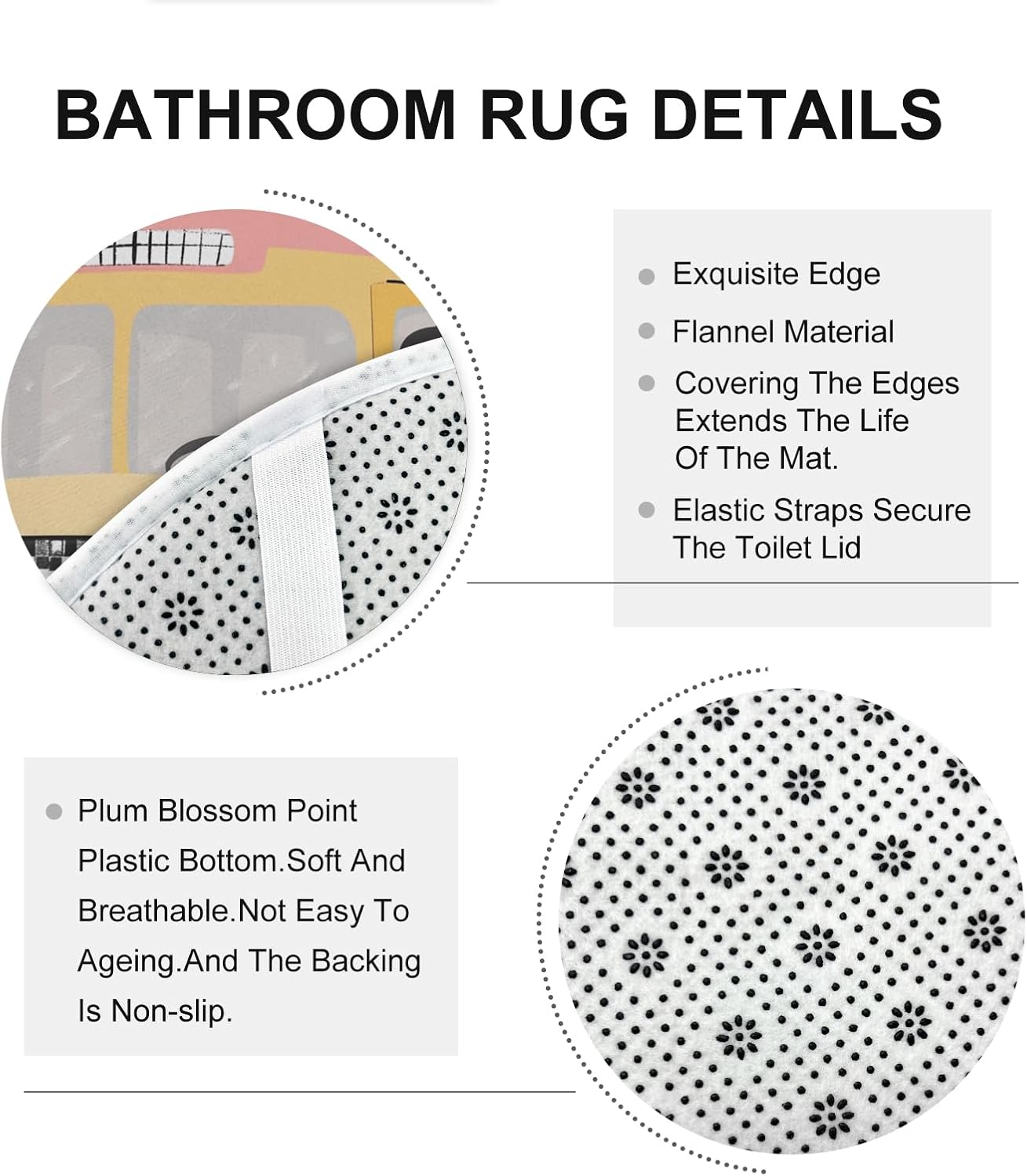 4PCS Cartoon Labradoodle Dog Bathroom Accessory Sets with Non-Slip Rug, U Shape and Toilet Lid Cover Mat, Kid School Bus Bathroom Fabric Decor-72''x72''