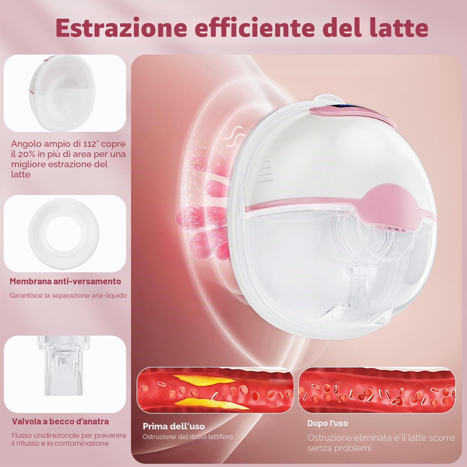 Tiralatte Elettrico Indossabile 360 ml, 3 Modalità 15 Livelli,Elektrische