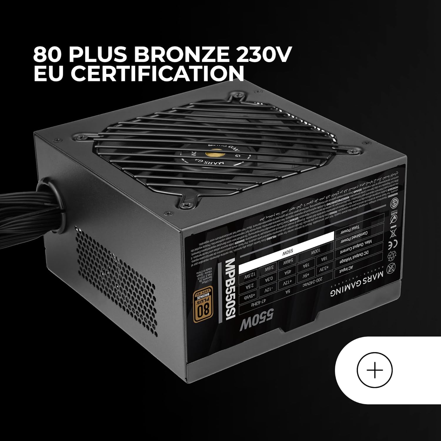 MARSGAMING MPB550SI, 550W ATX Power Supply, 7 Year Warranty, 80Plus Bronze 230V, 90% Efficiency, SI Extreme Silence Fan with Copper Core, AI2-RPM, DC-DC and SMD Technologies, Black