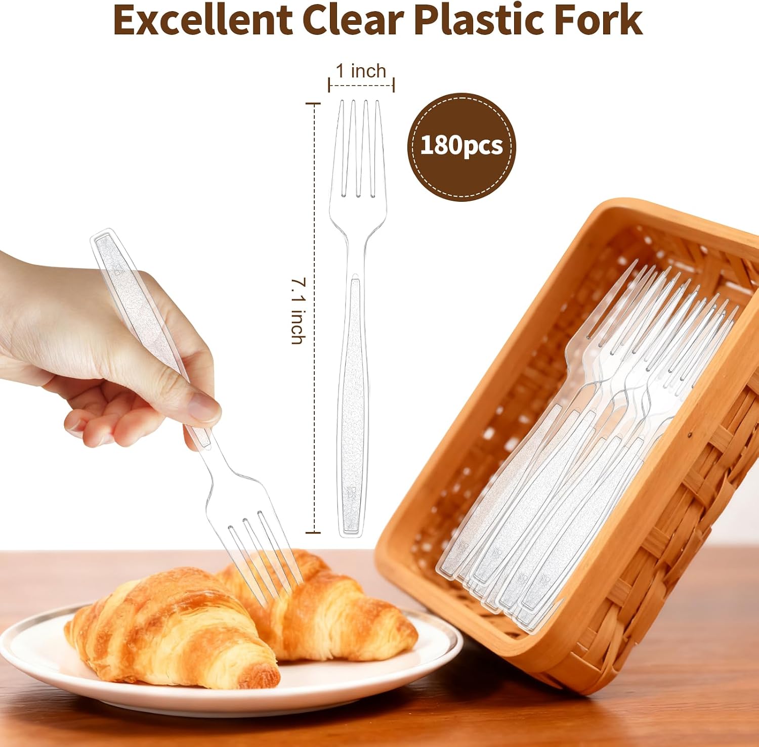 180 Count Extra Heavy Duty Clear Plastic Forks, 7.1" Solid and Durable Disposable Plastic Forks Bulk, BPA-Free & Heat Resistant, Plastic Utensils for Parties, Events and Daily Use