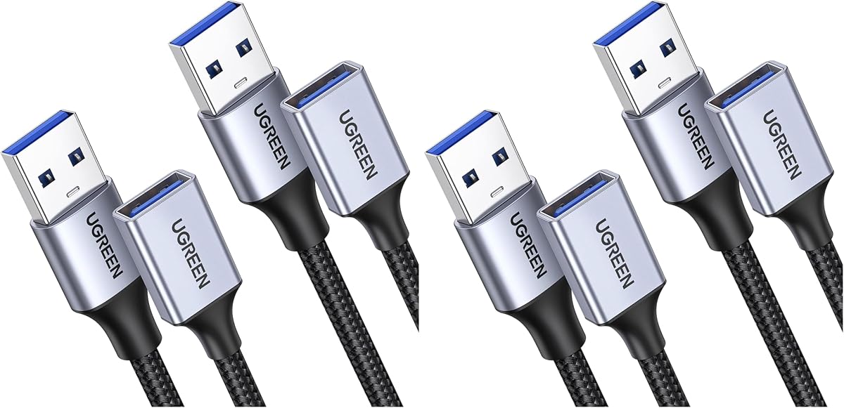 UGREEN Paquete de 4 cables de extensión USB (3 pies + 3 pies), extensor trenzado de nailon compatible con cámara web, cámara, teléfono, concentrador, ratón, teclado, impresora, disco duro, auriculares