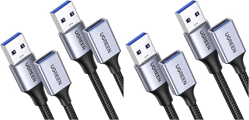 UGREEN Paquete de 4 cables de extensión USB (3 pies + 3 pies), extensor trenzado de nailon compatible con cámara web, cámara, teléfono, concentrador, ratón, teclado, impresora, disco duro, auriculares