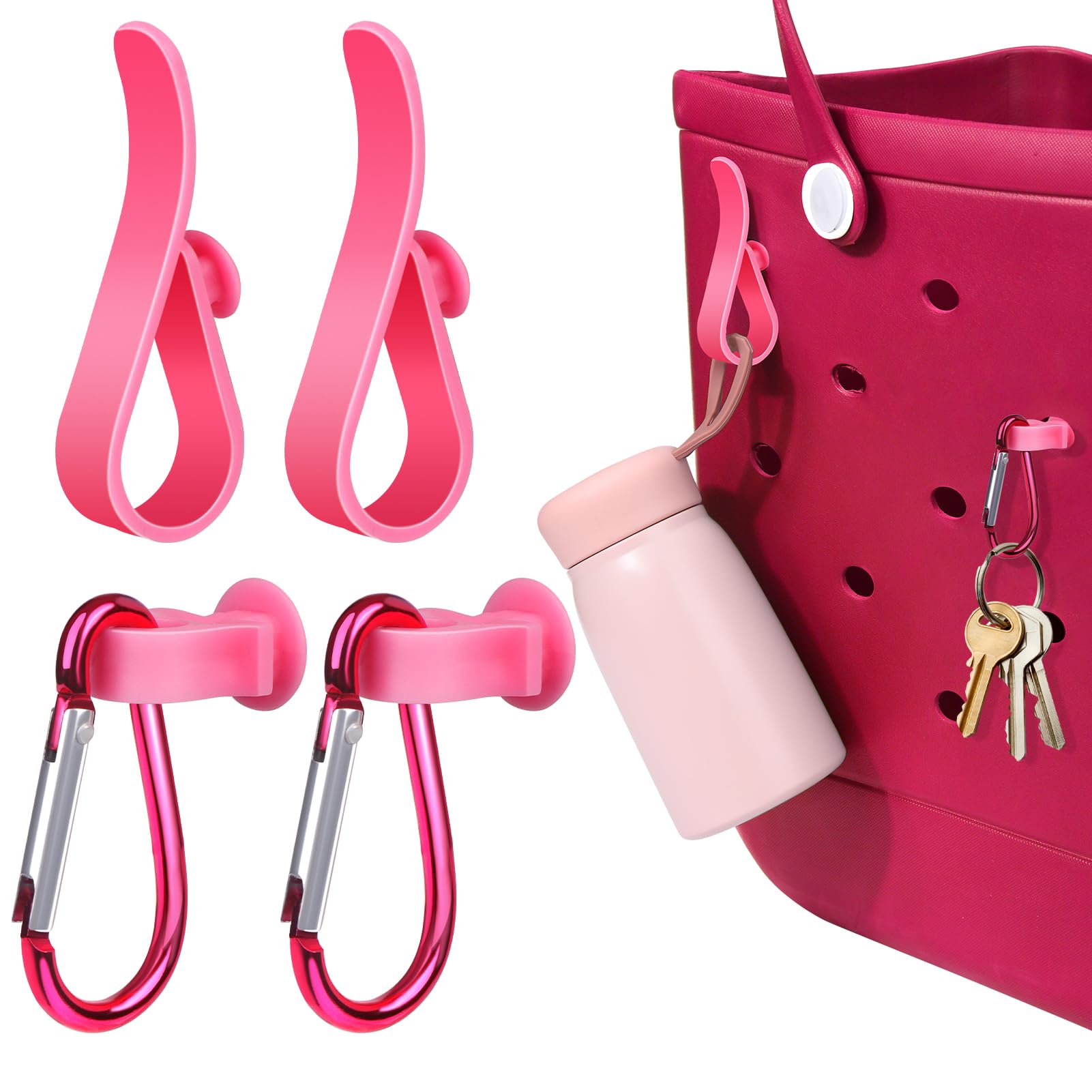 AIERSA Inserts Hooks Accessories for Bogg Bag,Charms Key Holder Carabiner for Bogg Bags,Pouch Earphone Tassel Keychain Holder Attachment Compatible with Simply Southern Rubber Beach Bags -Red