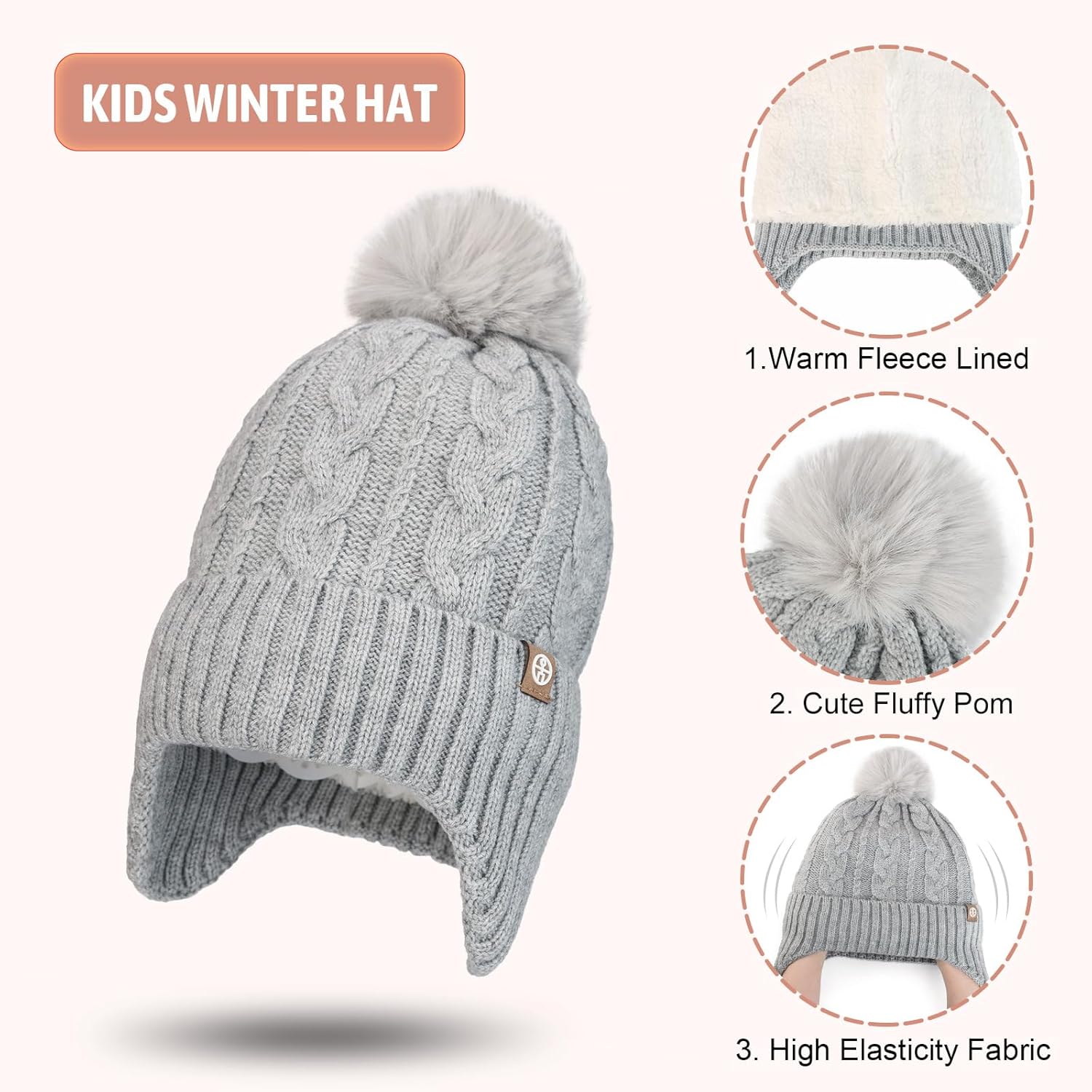 Kids Winter Hat Gloves Scarf Set for Girls Boys, Toddler Knit Beanie Hat & Pom Neck Warmer Mittens Fleece Lined Set - Image 4