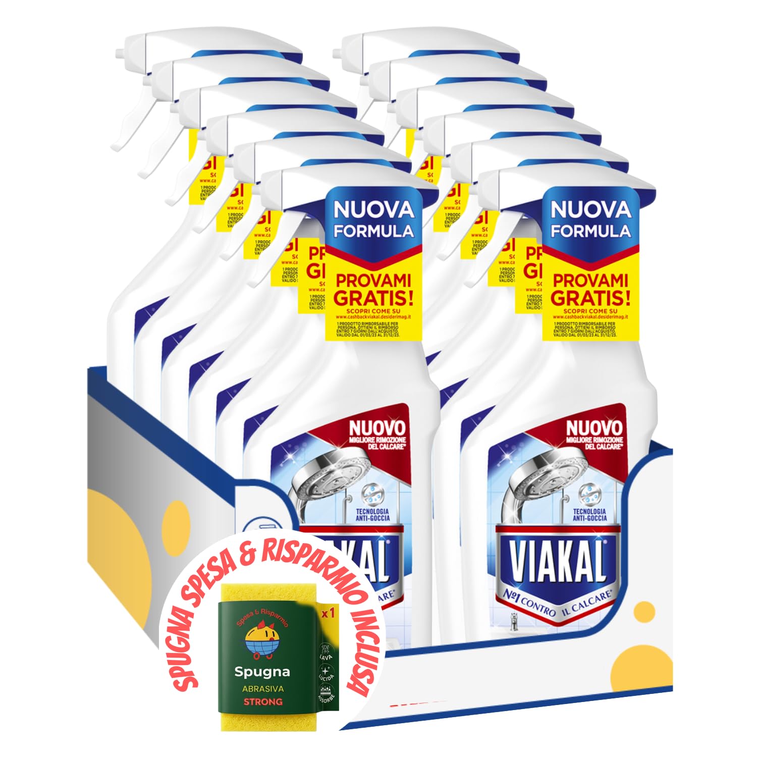 Detergente Spray Anticalcare Profumazione Classica – 470 ml – Pulizia Brillante Bagno e Cucina kit con Spugna Brandizzata SPESA & RISPARMIO Inclusa – Variazioni 4/8/12 Pezzi (12)