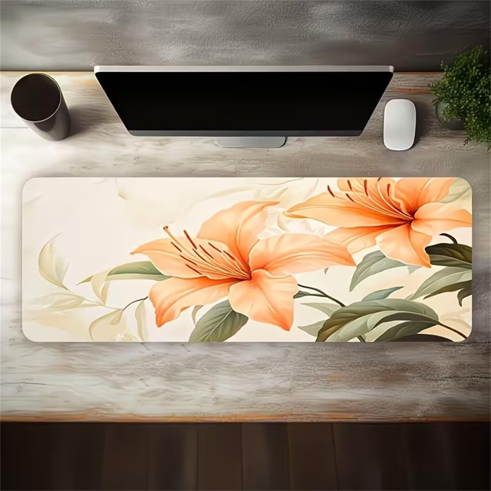 Alfombrilla Ratón XXL Flores de Lirio Naranja Grande Gaming Mouse Pad 1200x600x2mm,Lavable,con Base de Goma Antideslizante Alfombrilla Escritorio para Oficina,Estudio,Juegos
