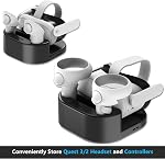 KAFRI Charging Dock for Meta/Oculus Quest2/3/3S with USB and Type C Ports, VR Headset Charging Stand and Controller Holder with RGB Lights, Charger Station Accessories, Black(Not Charge Controller)