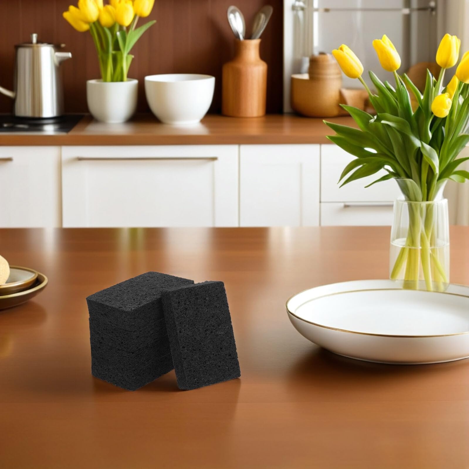 MAGICLULU Esponjas de Pulpa de Madera Negras 20 Unidades 11X7X25 CM Esponjas de Celulosa Absorbentes para Limpieza de Cocina y Baño sin Rayaduras Suministros de Limpieza Doméstica