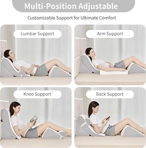Miniatura 3 de Juego de 4 almohadas ortopédicas de cuña para poscirugía y alivio del dolor, almohada de cuña ajustable para espalda, sentarse en la cama,