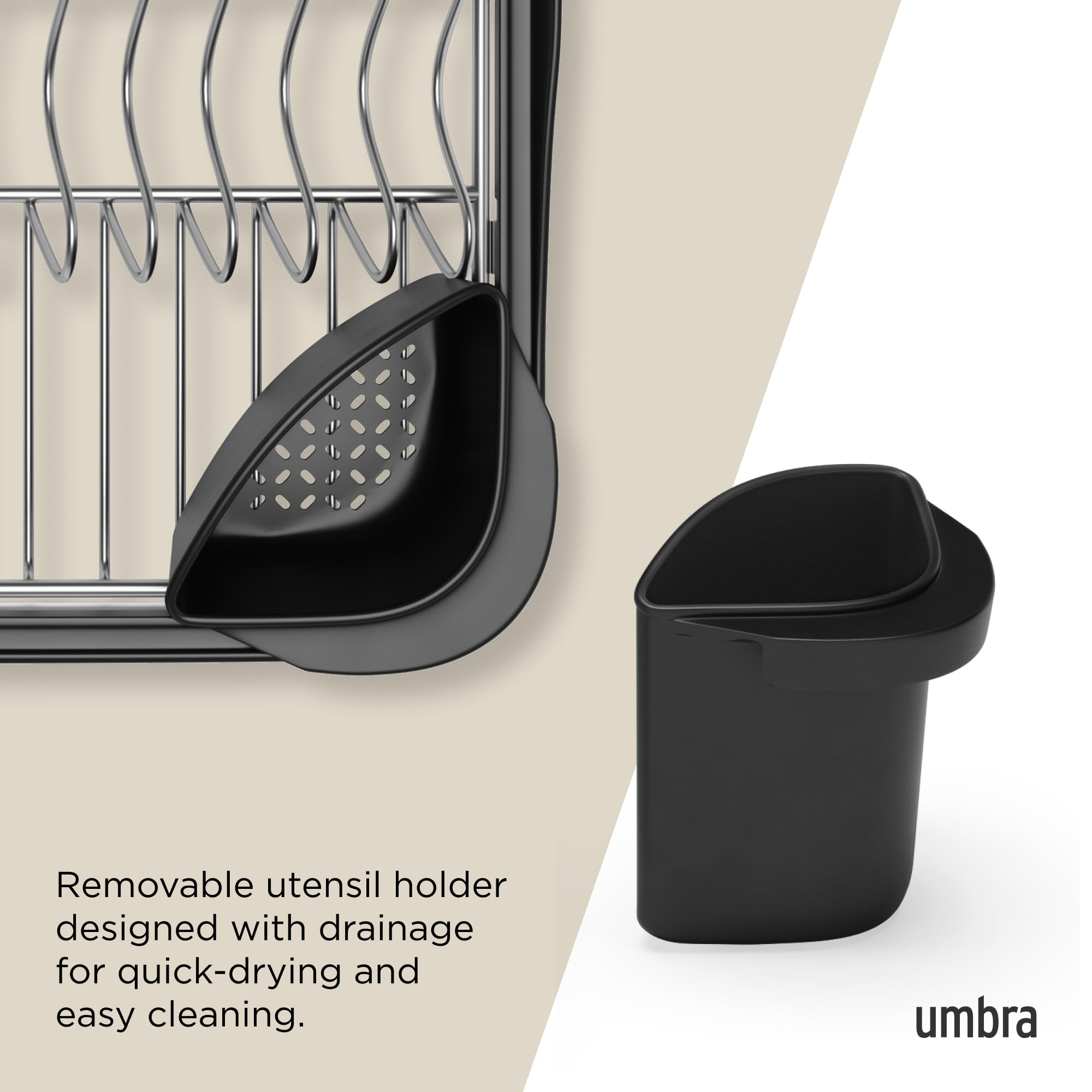 Umbra Sinkin Multi-Use Drying Rack – Dish Drainer Caddy with Removable Cutlery Holder Fits in, Over Sink or on Counter top, Large, Black/Nickel 3
