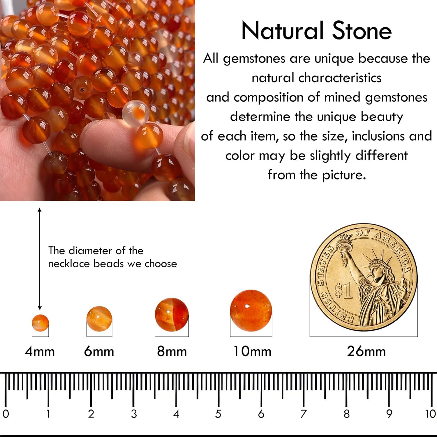 Simple Choker Necklace for Women Real Stone and Crystals Necklaces 4mm Beaded Choker Jewelry Meditation Gift for Women (16"+2") - Image 4