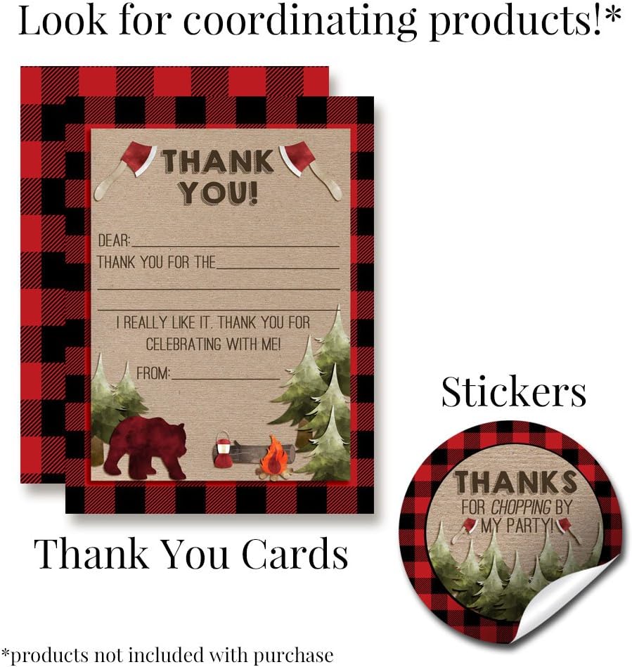 Lumberjack Birthday Party Celebration Invitations for Boys, 20 5x7 Fill In Cards with Twenty White Envelopes by AmandaCreation