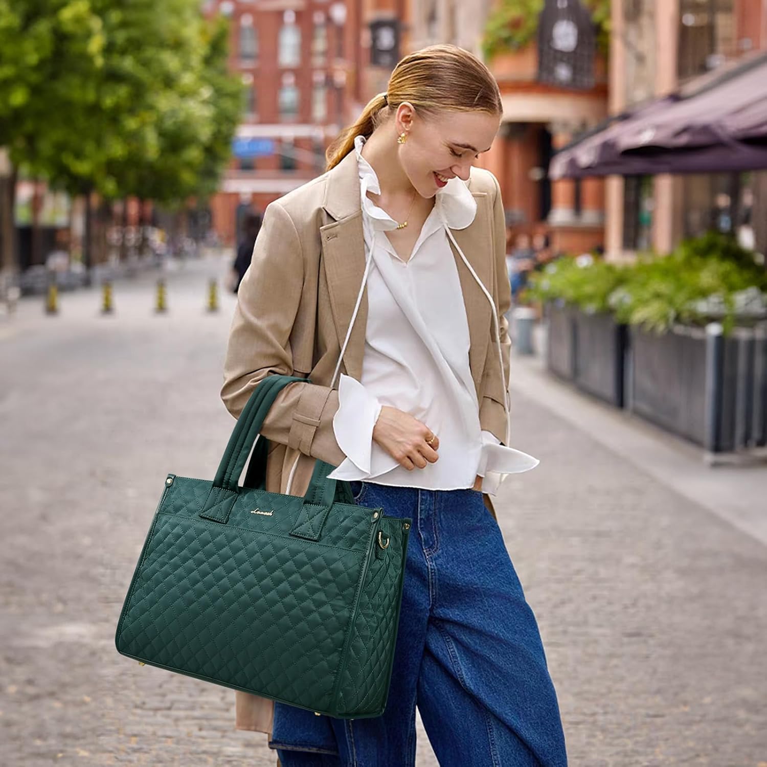 LOVEVOOK Laptop Tote Bag for Women,Canvas Work Tote Bag for Women with Clutch Purse,15.6 Inch Computer Briefcase Bag,Professional Teacher Business Office,Lightweight Shoulder Travel - Image 2