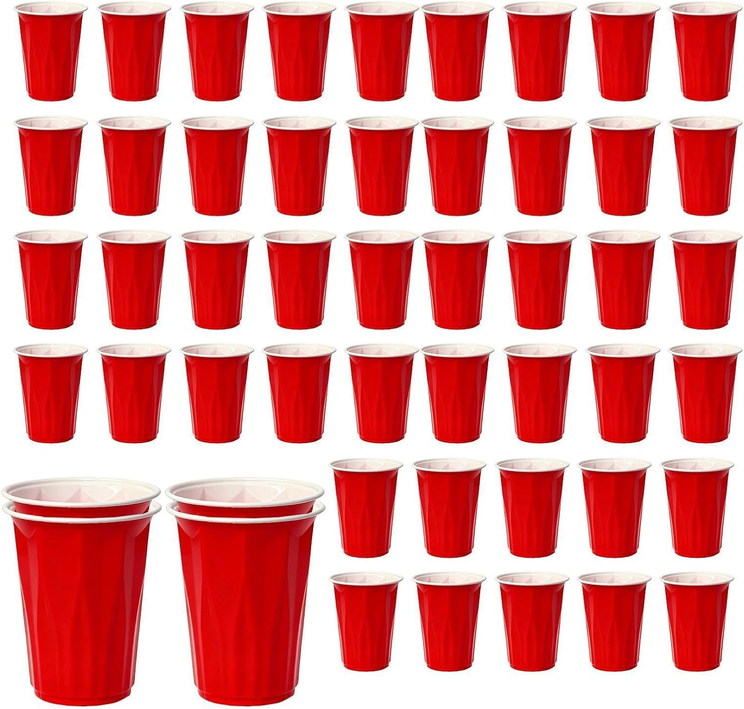 Party Cups Set, Red Beer Pong Supplies, 50 Pieces 500ml Thickened Drinkware