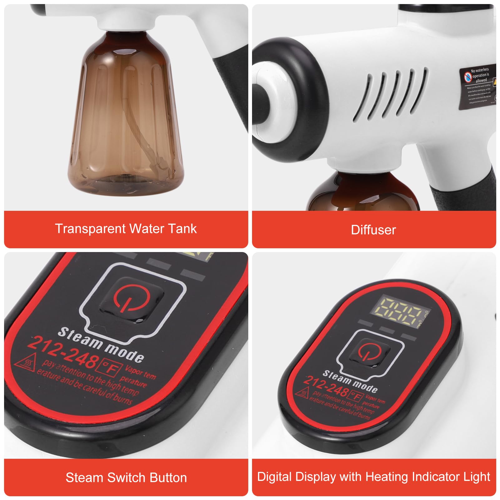 Fockety Handheld Par Paymeer, 1200 W 13S Ogrzewany Przenośny Parowiec z Akcesoriami 8pcs, Wielo Powierzchniowe środki do Czyszczenia, Samochód, łazienka, Tapicerka, Fuga (Biała wtyczka UE 220V)