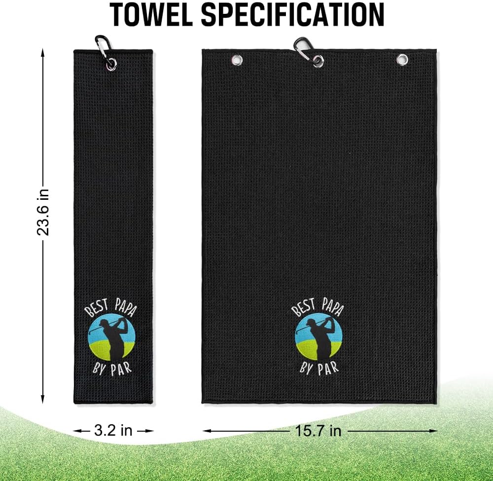 ERHACHAIJIA Best Papa by Par Embroidered Golf Towel with Clip. Funny Golf Accessories Golf Gifts for Men Golf Lover Dad Uncle Grandpa, Birthday Retirement Father's Day for Golf Fan - Image 2