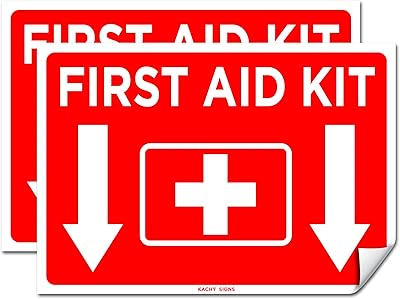 (Set of 2) First Aid Kit Sign Sticker Red 10