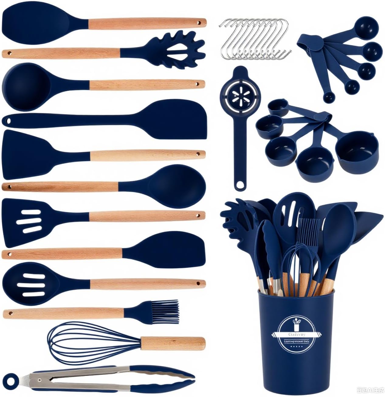 Non-Stick Silicone Kitchen Utensils Set with Wooden Handles (34P) Non-Stick Silicone Kitchen Utensils Set with Wooden Handles (34P)