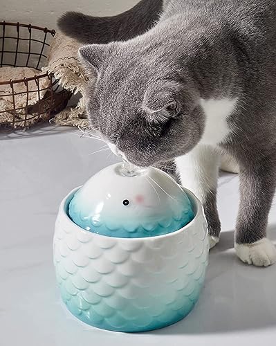 Miniatura 2 de Fuente de agua automática de cerámica para gatos, cascada, lindo dispensador silencioso de porcelana para gatos de interior, fácil de limpiar, 1