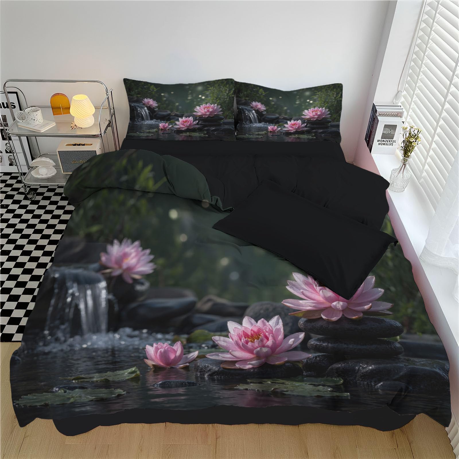 Housse de couette réversible lotus tissu microfibre ultra douce parure de lit 140x200cm