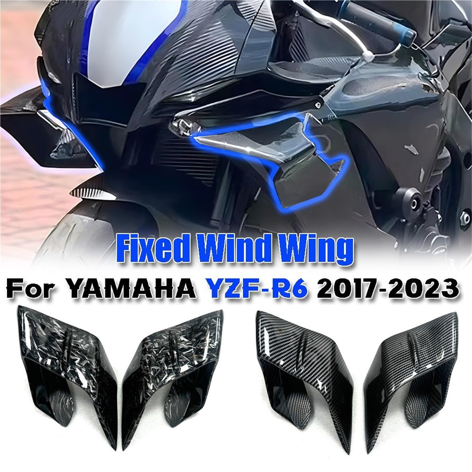 Pasuje do Yamahy YZFR6 2017-2023 Aerodynamiczna rama, skrzydło, prowadnica powietrza, spojler, lotka, stałe, osłona Okna Boczne Spojler Skrzydło dachowy