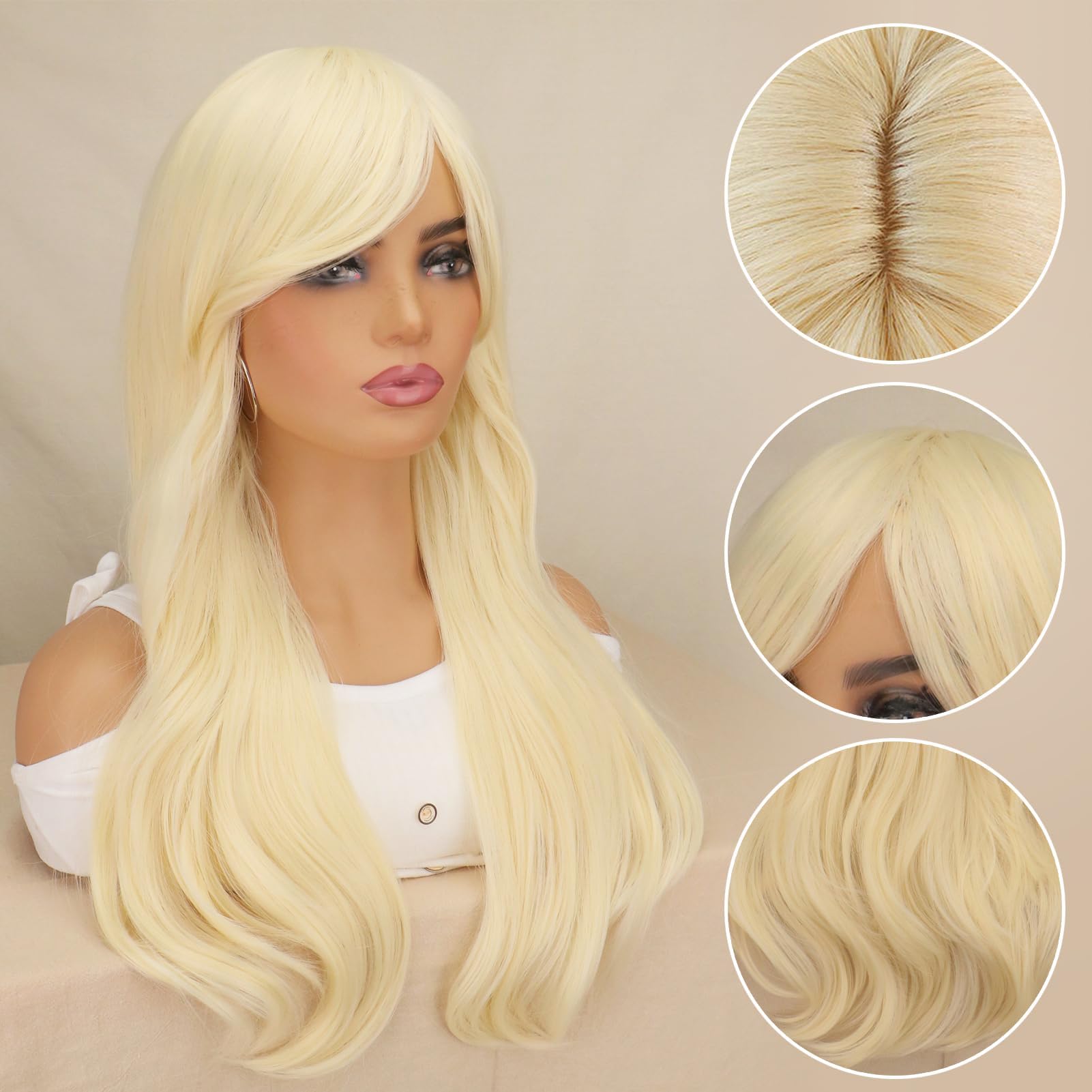 Parrucca Bionda Donna,Lunga Parrucca Donna,Lungo Ondulato Parrucche Bionda per le Donne con Retina per Capelli e Fiocco,Cosplay Lunga Capelli Ricci Della Signora Di Modo Festa Parrucche | Lungo Ondulato Parrucche Bionda per le Donne con Retina per Capelli