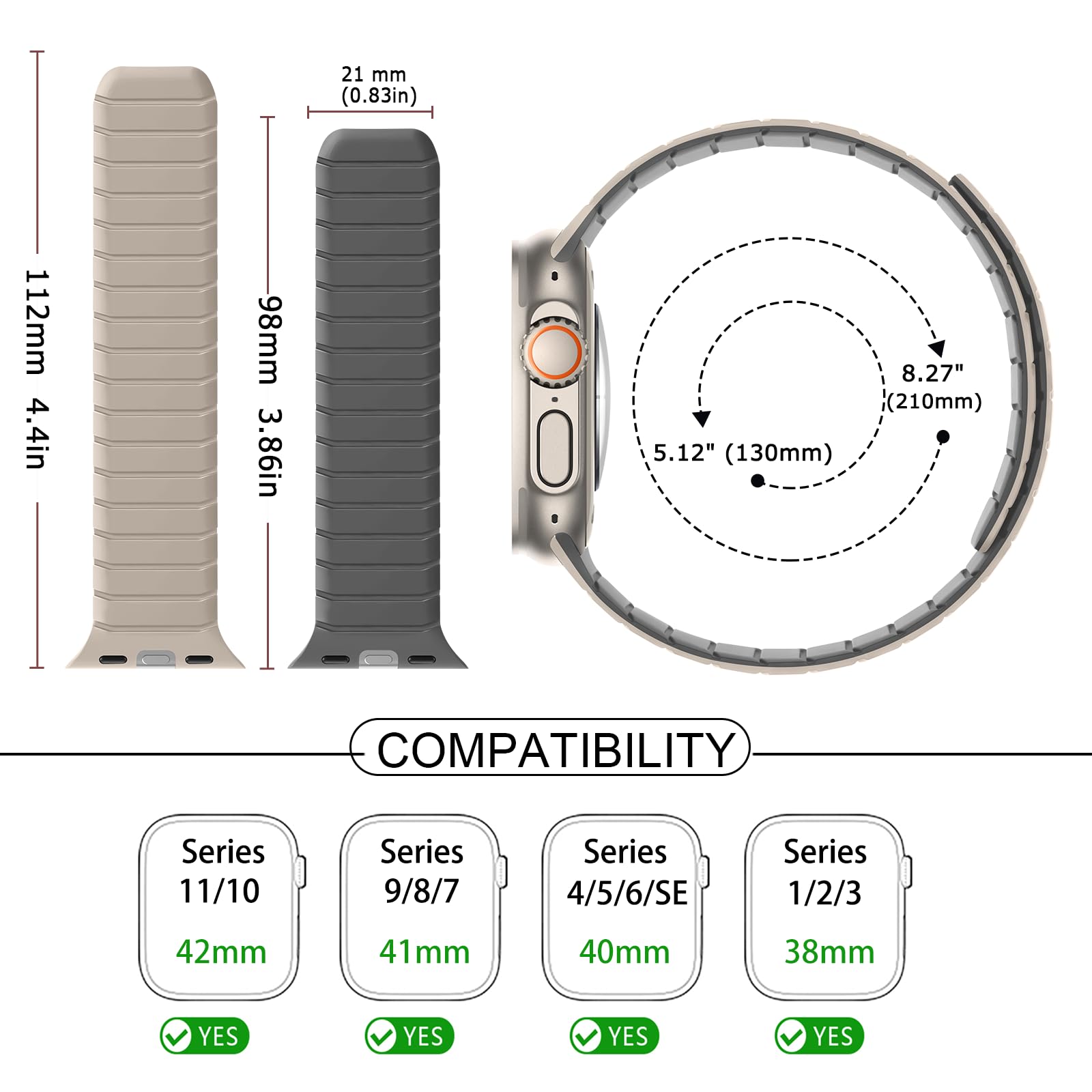 Tasikar Dwustronny pasek magnetyczny kompatybilny z Apple Watch 49mm 46mm 45mm 44mm 42mm, Miękki silikonowy pasek sportowy do iWatch Ultra SE Series 10 9 8 7 6 5 4 3 2 1