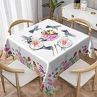 Vista 43 de YETTA YANG Mantel rectangular de tela rectangular con diseño de flores de colibrí, diseño floral, impermeable, para pícnic, fiesta, 54 x 72