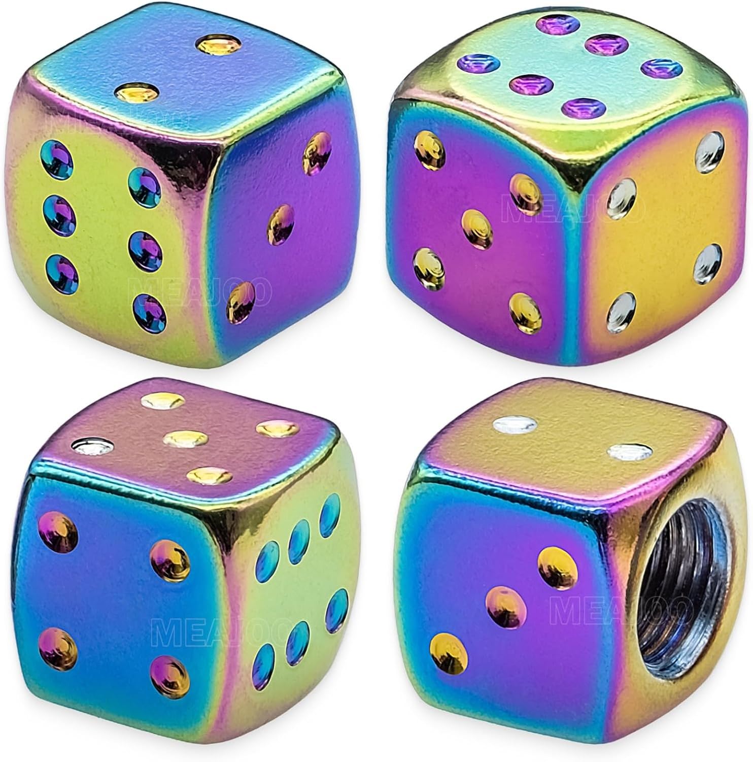 WOMGKDA 4PC Aluminium Dice Design Tire Valve Stem Caps, Universal Aluminium Alloy Dustproof Caps for Car, SUV, Truck, Motorcycle and Bicycle Wheels, Colorful, 4 pcs