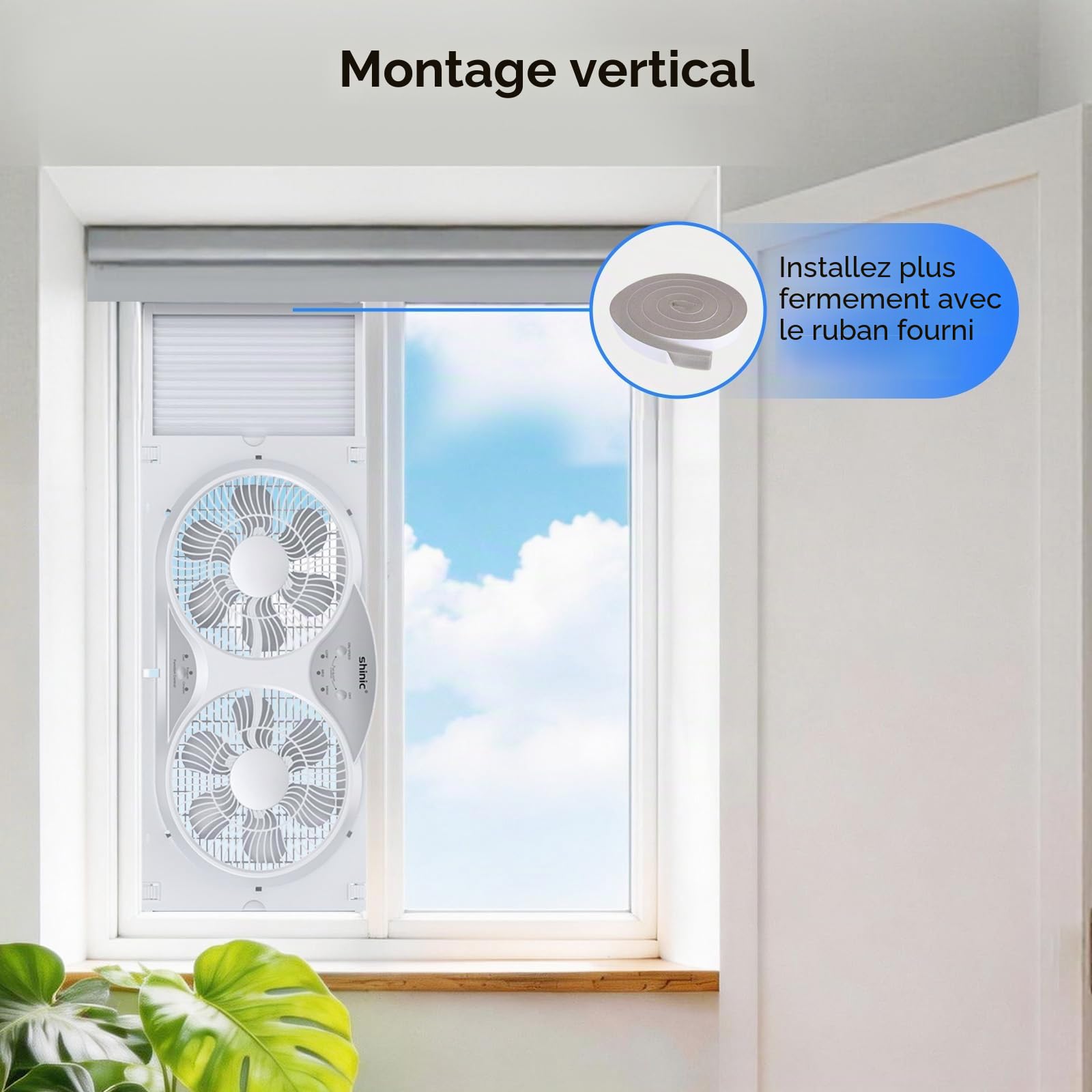 Shinic Ventilateur de fenêtre silencieux de 9 pouces avec télécommande - 2026 Mis à jour, débit d'air réversible à 3 vitesses, inclut un écran anti-insectes amovible, une couverture anti-poussière et