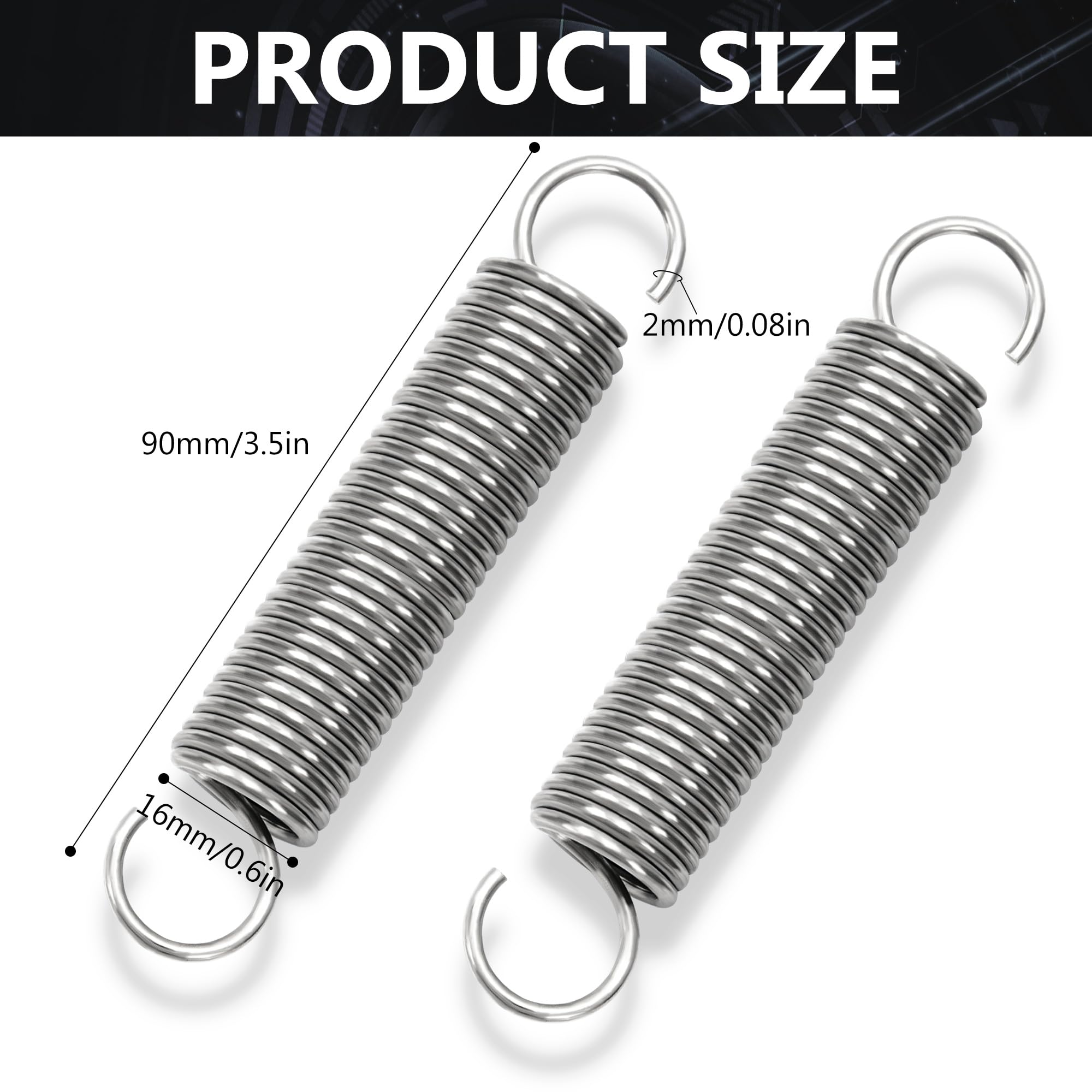 Resortes de Tensión 90mm Muelles de Extensión Acero Inoxidable Diámetro Exterior 16mm Alambre 2mm Fuerza Resorte 8,8KG 2 Piezas