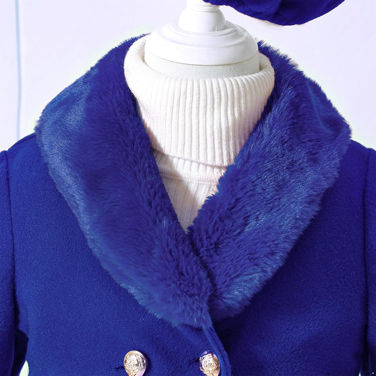 Child Kids Girls Long Flare Sleeve Wool Blend Pea Coat Winter Trench Coat Outwear with Hat