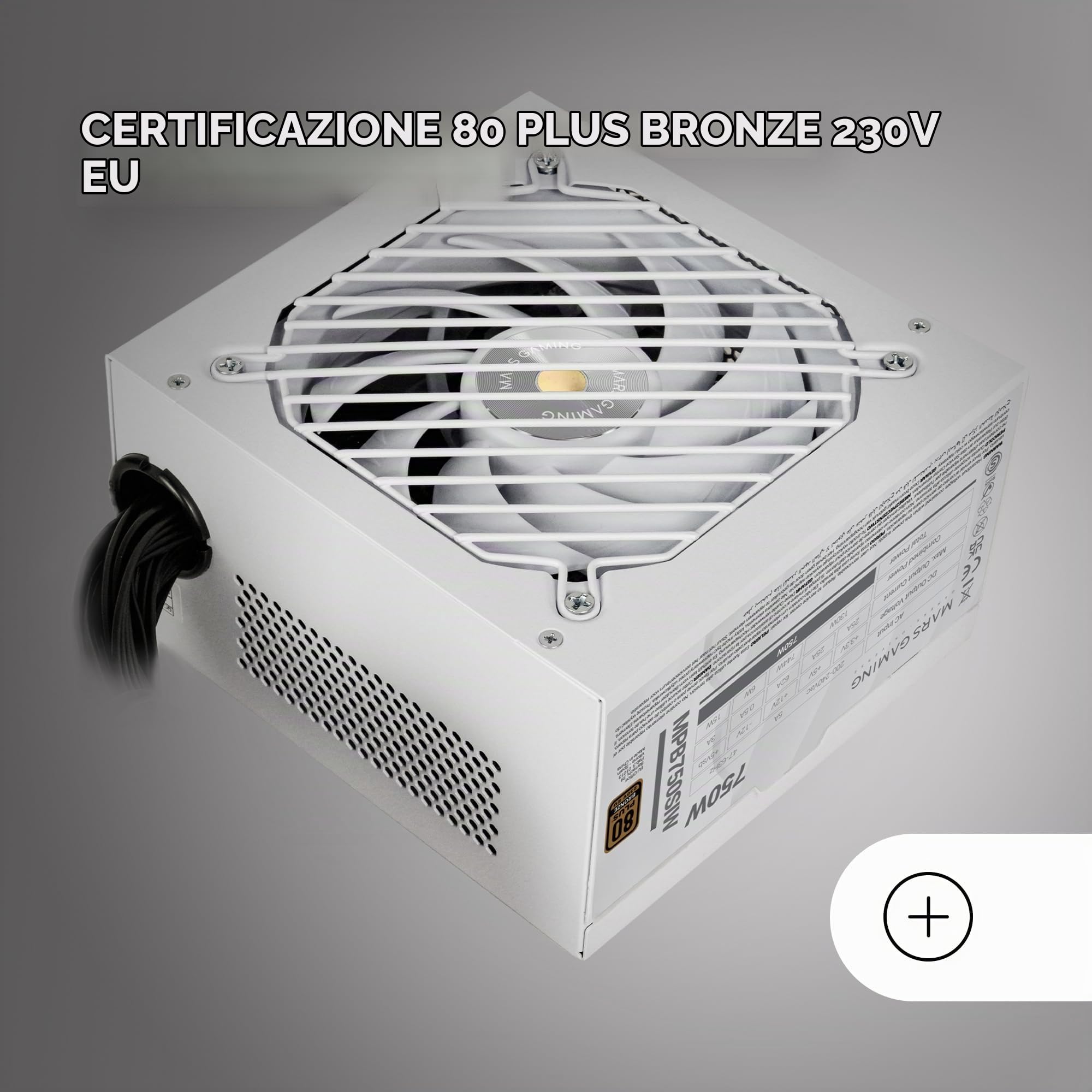 Mars Gaming MPB750SI, Alimentatore PC ATX 750W, 7 Anni di Garanzia, 80Plus Bronze 230V, 90% di Efficienza, Ventola SI Extreme Silence con Nucleo in Rame, Tecnologie AI2-RPM, DC-DC e SMD, Bianco