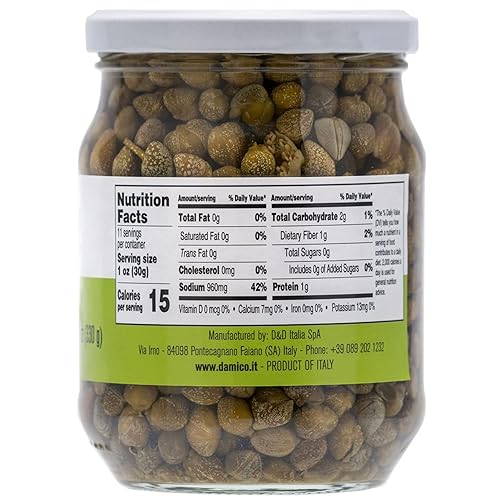Miniatura 2 de FRATELLI D'AMICO Alcaparras italianas #9 de alta calidad en salmuera, sin OMG, producto de Italia, peso neto 19.5 onzas, peso drenado 12 onzas