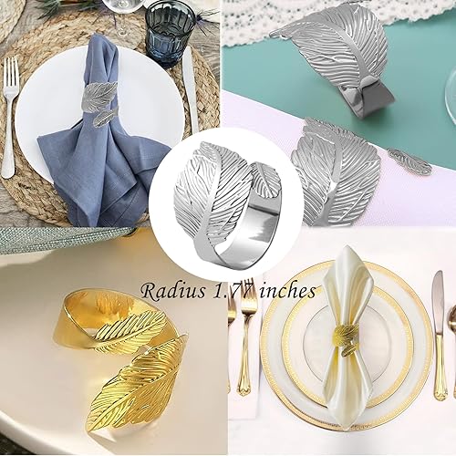 Miniatura 5 de Servilleteros de hoja plateada, juego de 6 servilleteros de otoño, Acción de Gracias, boda, banquete, despedida de soltera, cena, fiesta, otoño,