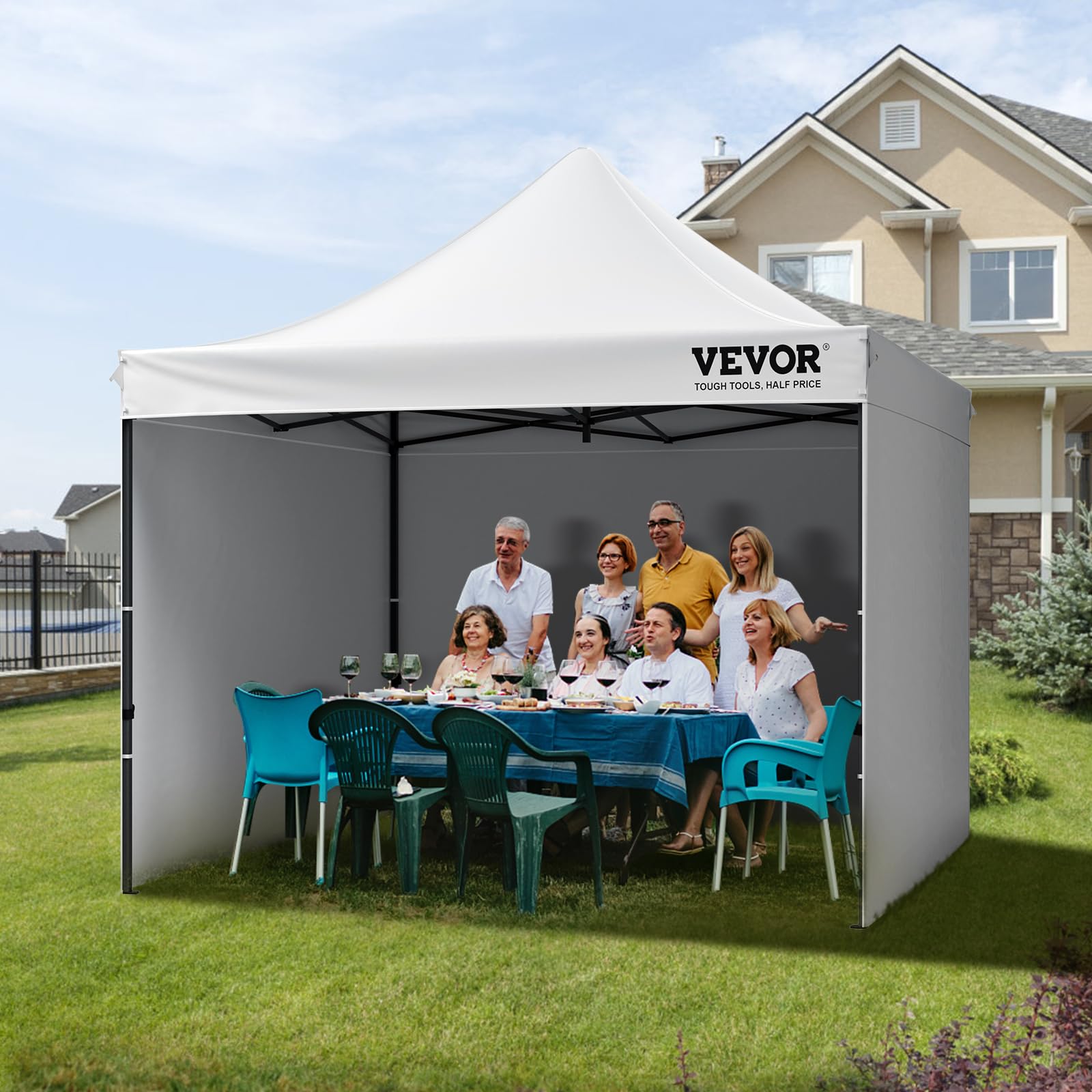 VEVOR Tonnelle Pop-up 304,8x304,8 cm Tente Tonnelle Jardin Parois Latérales Amovibles Sac à Roulettes Résistant aux UV Imperméable Tente Gazebo Portable pour Plein Air, Terrasse, Jardin, Fête, Camping