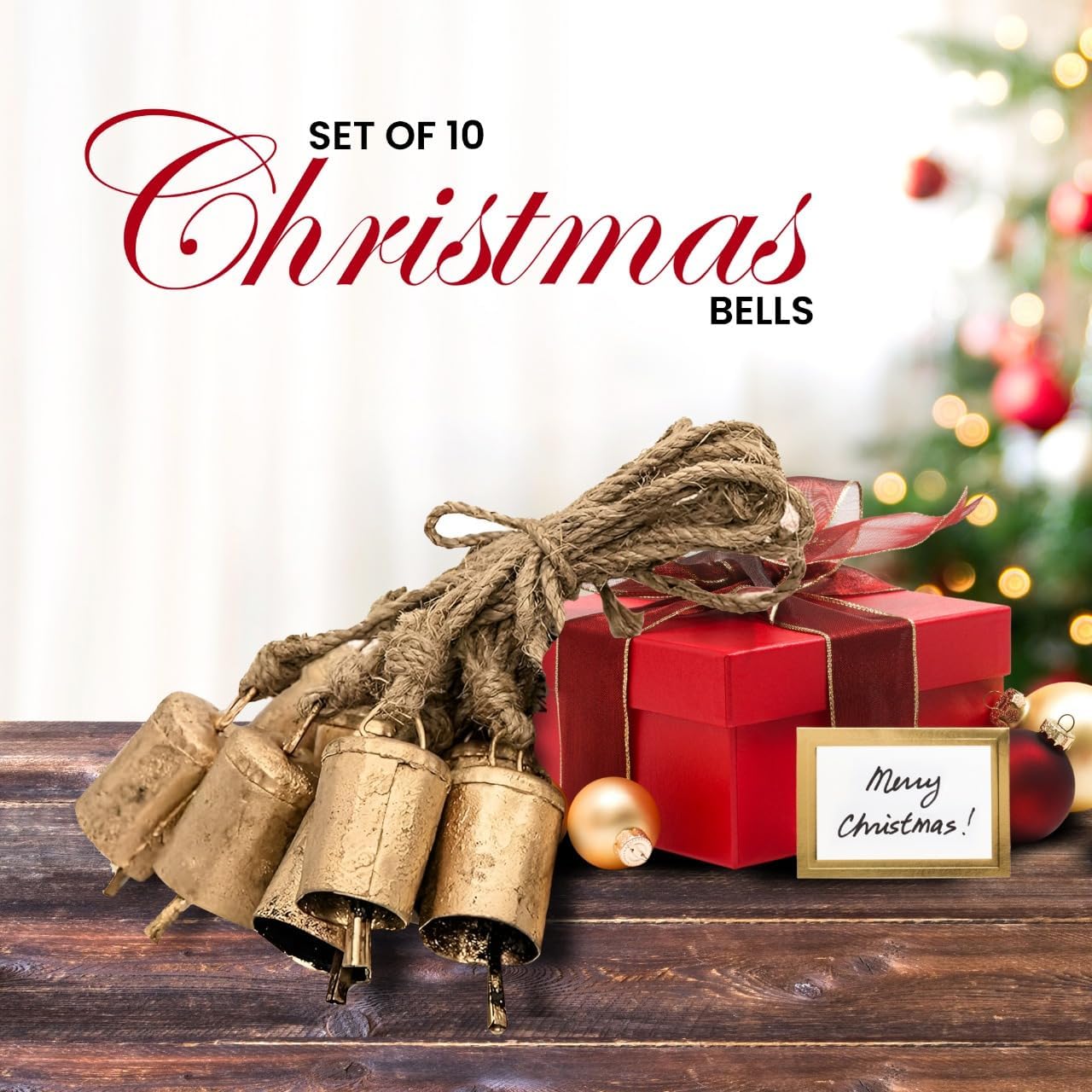 Gold Christmas Ornaments Set - Gold Bells -Christmas Tree Ornaments for Holiday Season - Rustic Bells Hanging Ornaments - Vintage Decor for Tree – Set of 10 Pieces by Eccentric Collection