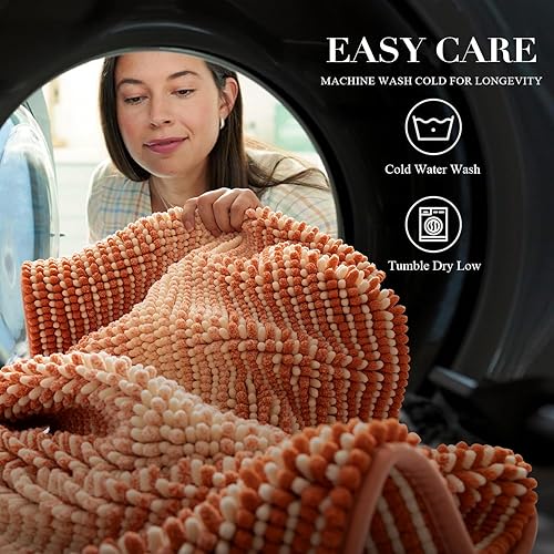 Miniatura 5 de BSICPRO Tapete de baño de felpilla antideslizante de 20 x 32 pulgadas, absorbente de agua, lavable a máquina (naranja calabaza)