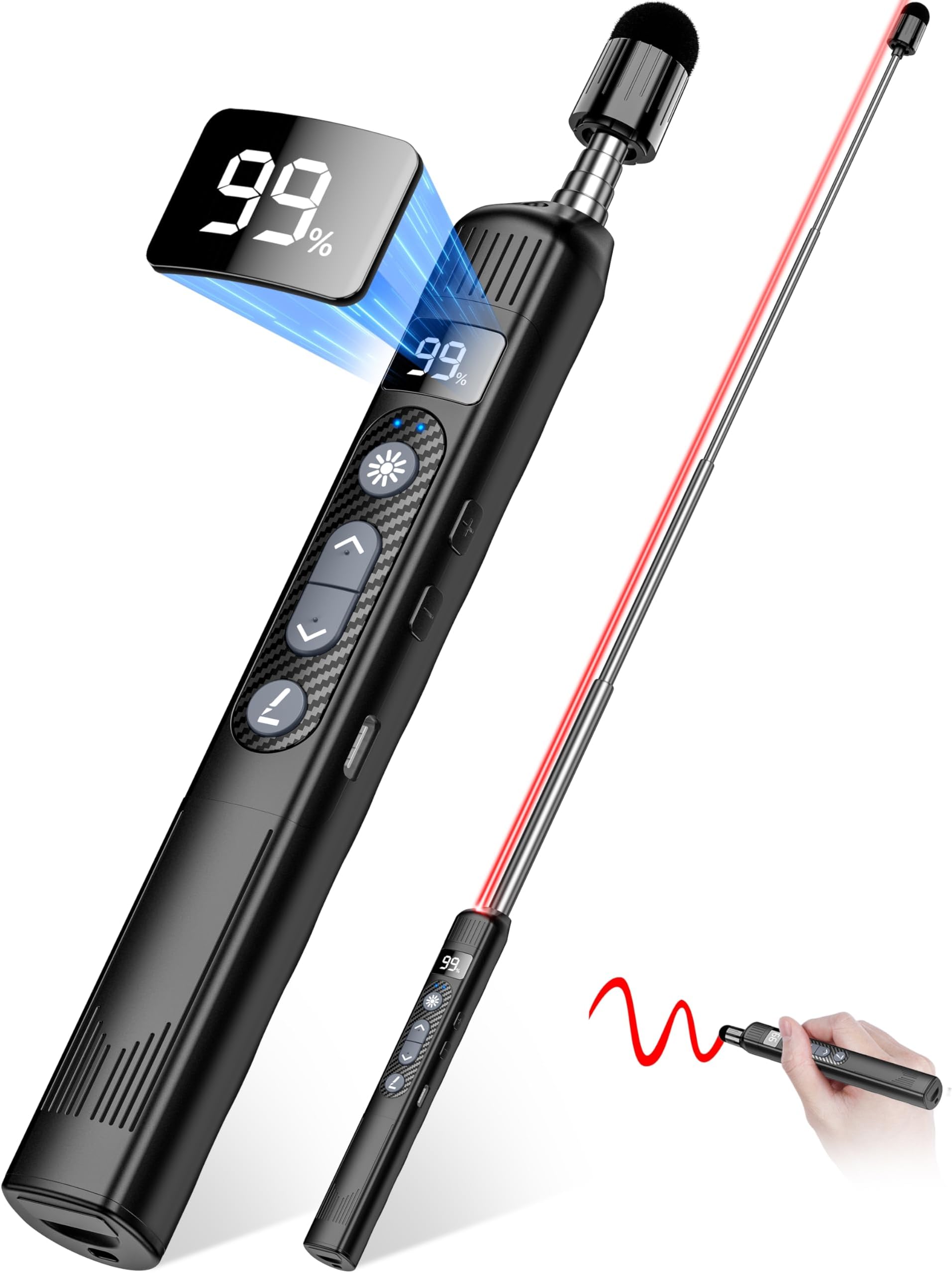 Fanxieast Retractable Whip Demonstrator Wireless Presenter Remote with Volume Control - Slide Advancer for PowerPoint, Mac, Computer, Laptop, Presentation Clicker Retractable Teachers Pointer Sticks