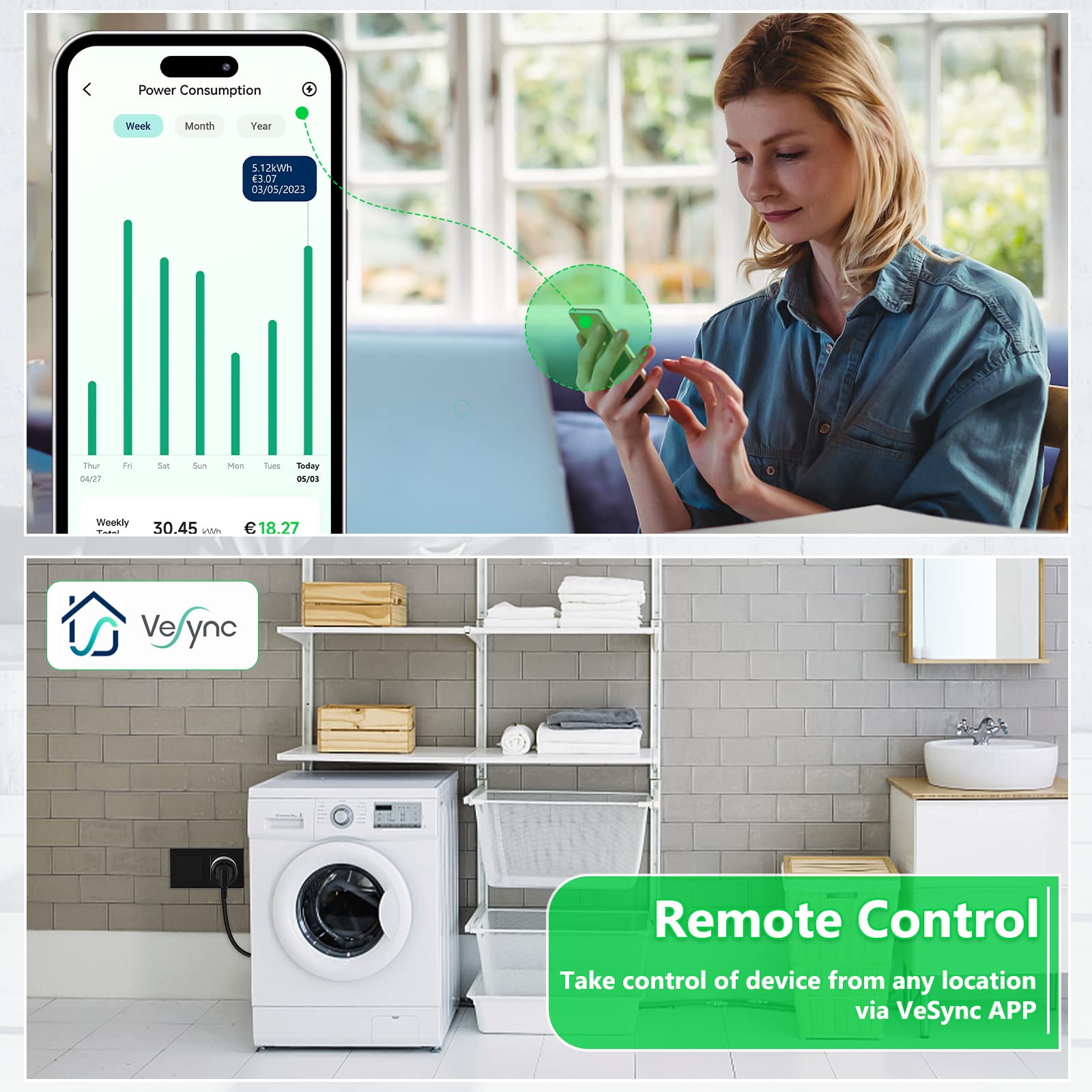 Wlan Steckdose mit Strommessung Steckdose,GreenSun Wlan Steckdose,Mini Alexa Smart Steckdose,Wifi Steckdose Stromzähler Stromverbrauchsmesser Steckdose Zeitschaltuhr Sprachsteuerung mit Alexa 4PCs