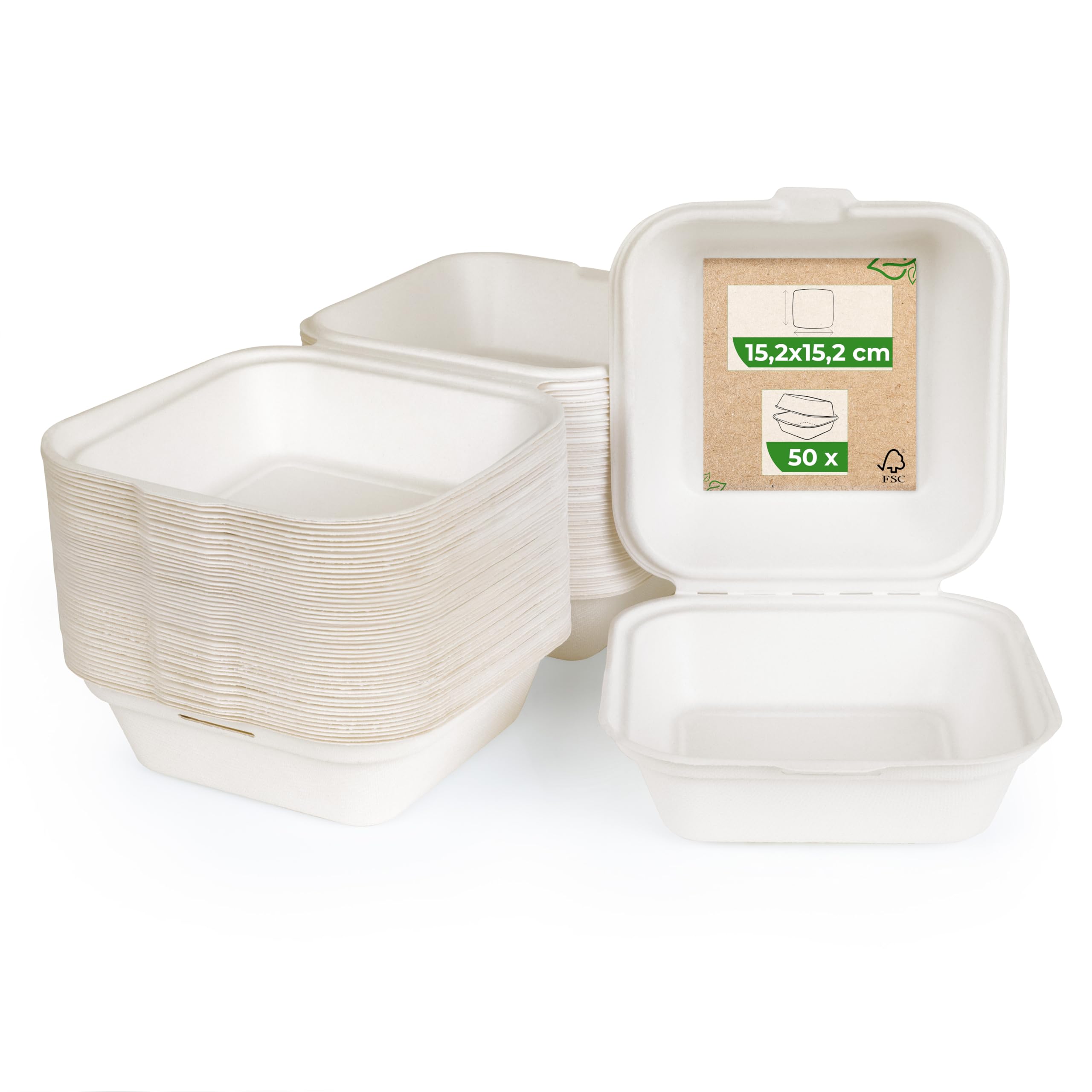 Love Nature Boite Burger 50 pièces - Boite Jetable Écologique pour Hamburgers - Vaisselle Jetable Canne à Sucre - Boîtes à Menu Jetable