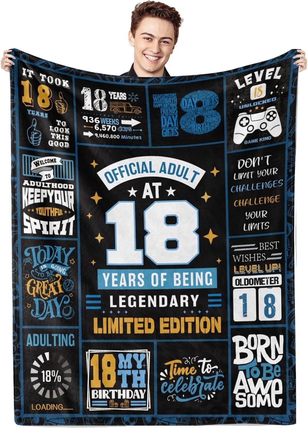 XUZIE 18 Years Old Celebration Gifts for Boys Celebration Wishes Throw Blanket 18 Year Old Boy Birthday Gift Ideas Theme Throw Blanket for Teen Son Grandson Gifts Christmas