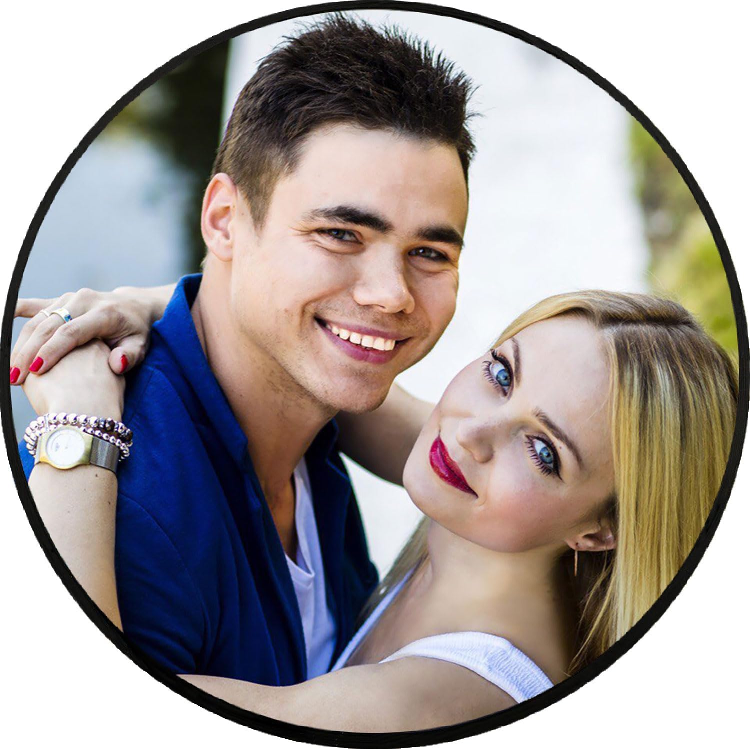 Customized Carpet, Personalized Floor Mat with Your Design Name Logo Pictures, Round Indoor/Outdoor Area Rug for Living Room Patio Deck Front Porch Kitchen, 48", Black