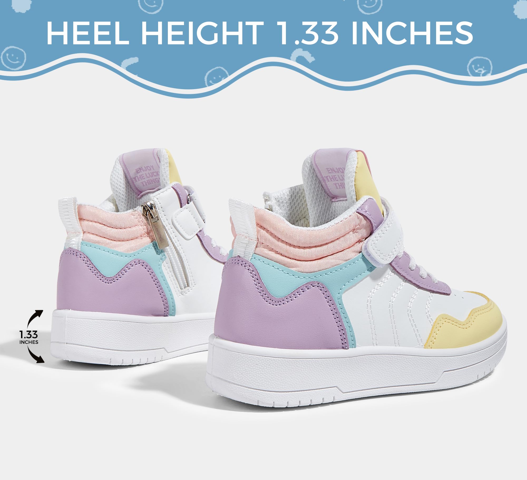 LUCKY STEP Kids High Top Sneakers Fashion Basketball Tennis Shoes Skyhigh Running Sports Ankle Boots Hook and Loop Casual Walking Shoe for Boys Girls(Purple Multi,Little Kid 13)