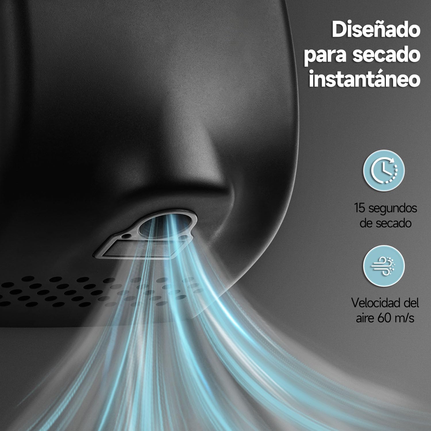 anydry Secamanos 2803Y Mini, Flujo de Aire de Alta Velocidad 1350W, Acabado en Acero Inoxidable Mate Negro, Diseño Compacto para Uso Comercial y doméstico(Mate Negro)