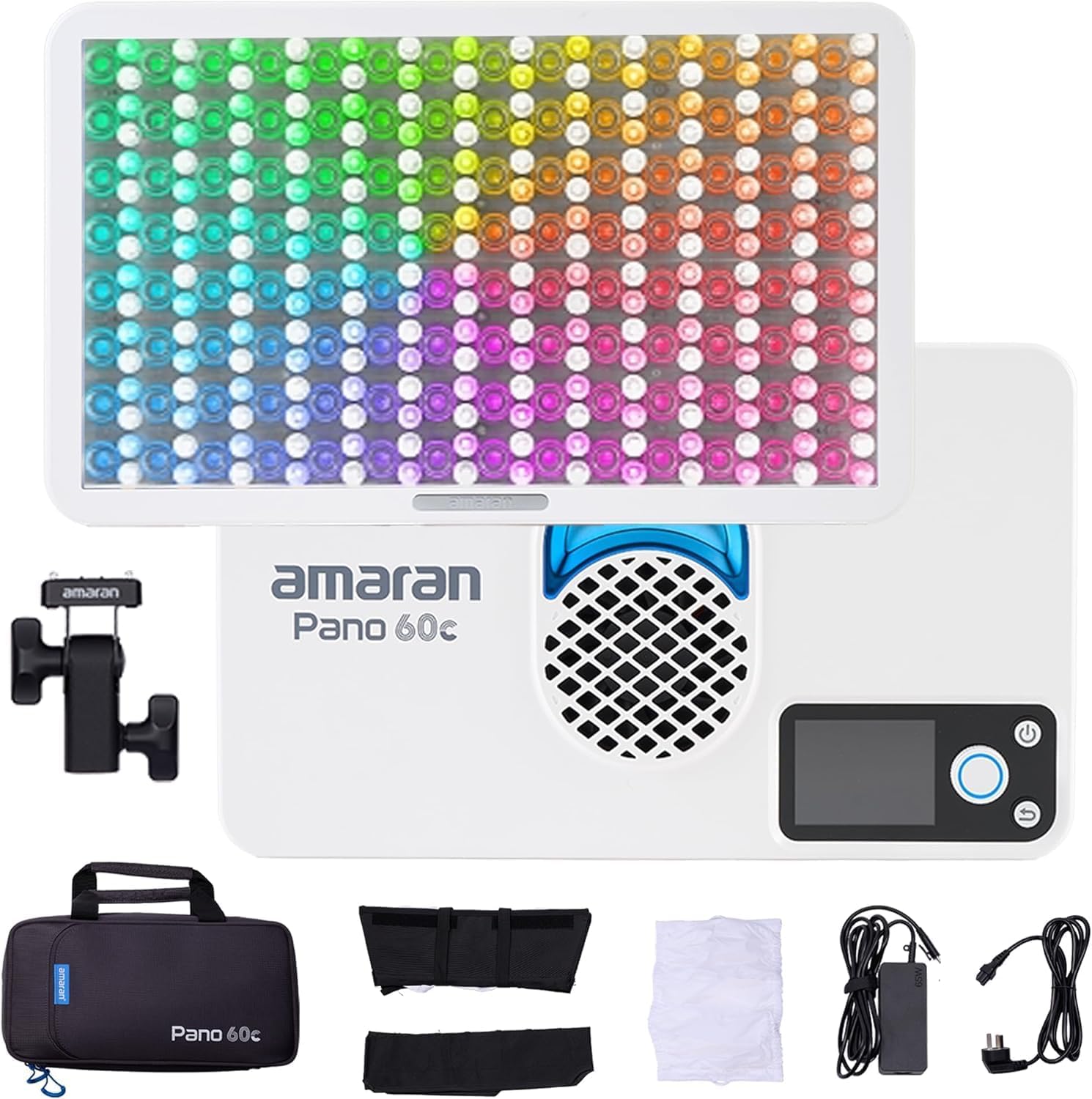 Amaran Pano 60c Kit 60W RGB Flat Panel Shooting Light RGBWW Color Temperature 2,300K-10,000K CRI 96+ TLCI 97+ 6260lux @ 1m 6500k App Controlled USB-C PD Compatible LED Constant Light for Photography Light Lightweight Compact Auxiliary Lighting Continuous Lighting Photography Light White