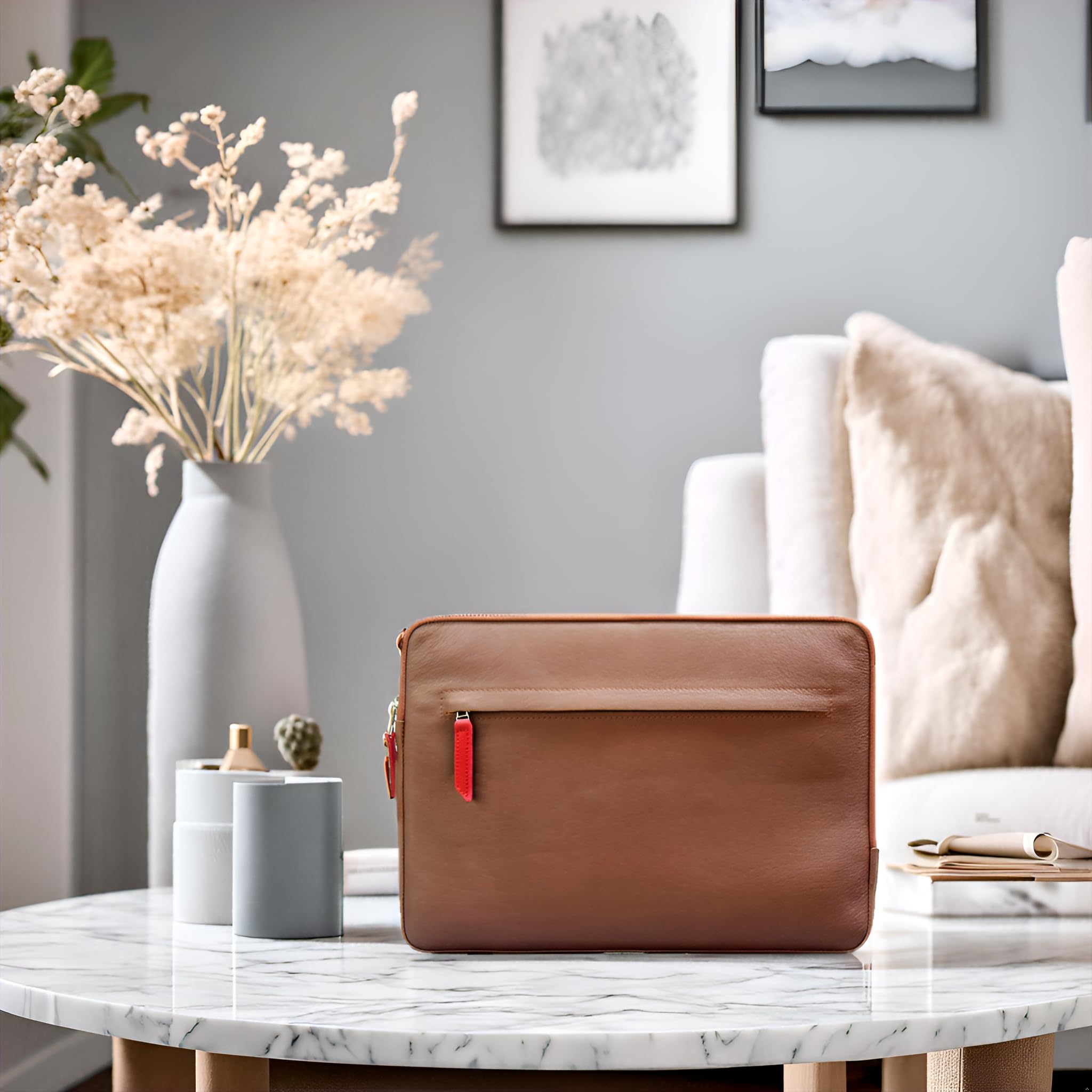 Pack & Smooch MacBook 13 Funda Cuero Gris/Marrón Claro | Cuero curtido vegetal | Compatible con MacBook Air 13 & Pro 13 | Angus